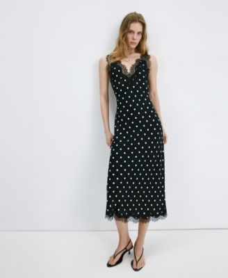 Mango Women's Lace Detail Polka-Dot Dress