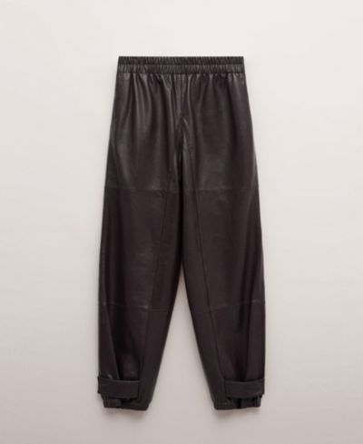 Женские брюки Mango Leather Buttoned Hem