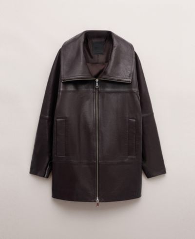 Mango Women's Oversized Funnel-Neck Leather Coat