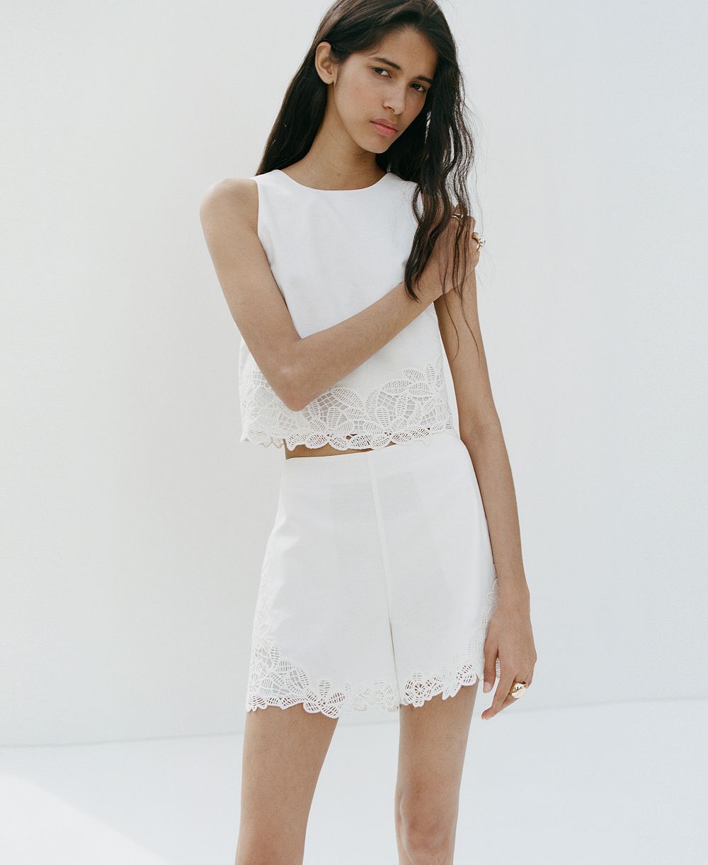 Mango Women's Lace Accents Embroidered Shorts