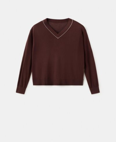 Mango Women's Contrast Piping V-Neck Sweater