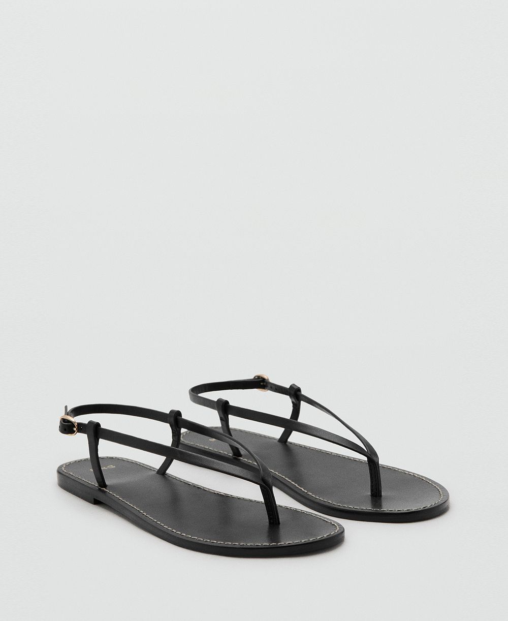 Mango Women's Wide Strap Leather Sandals