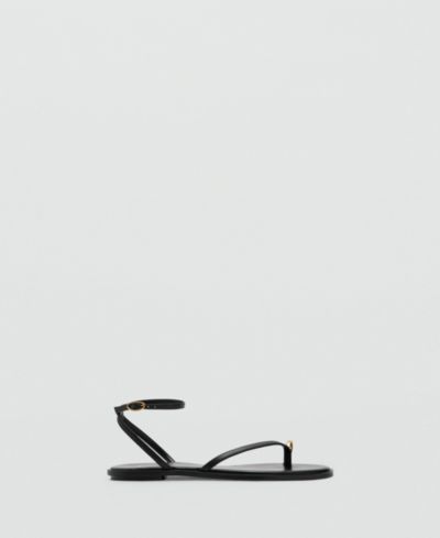 Mango Women's Metallic Detail Leather Strap Sandals
