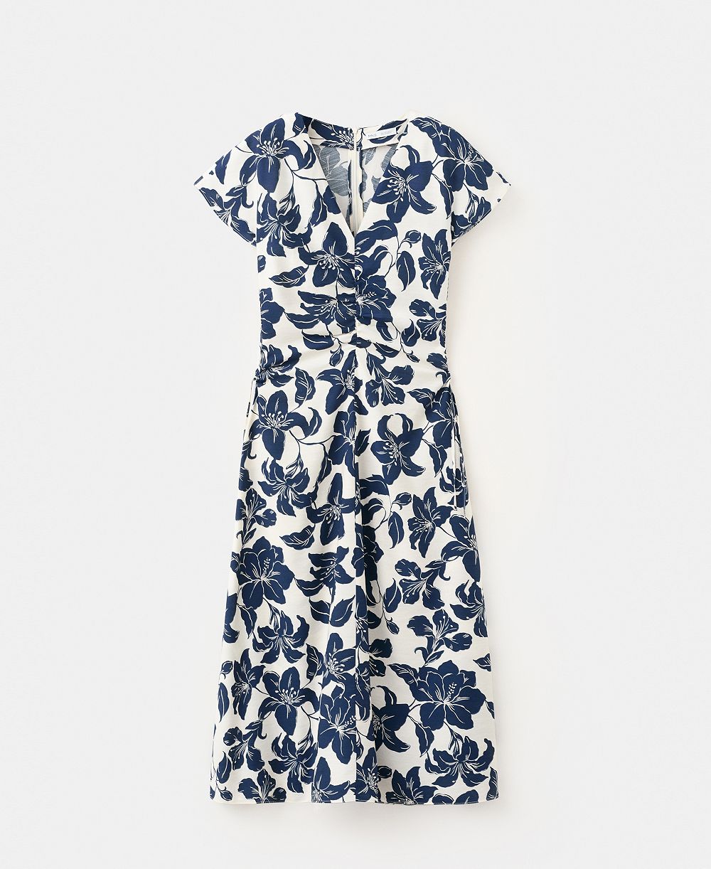 Mango Women's Ruched Sides Floral Dress