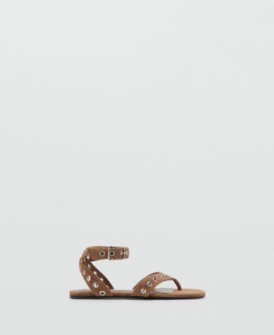 Mango Women's Eyelet Straps Leather Sandals