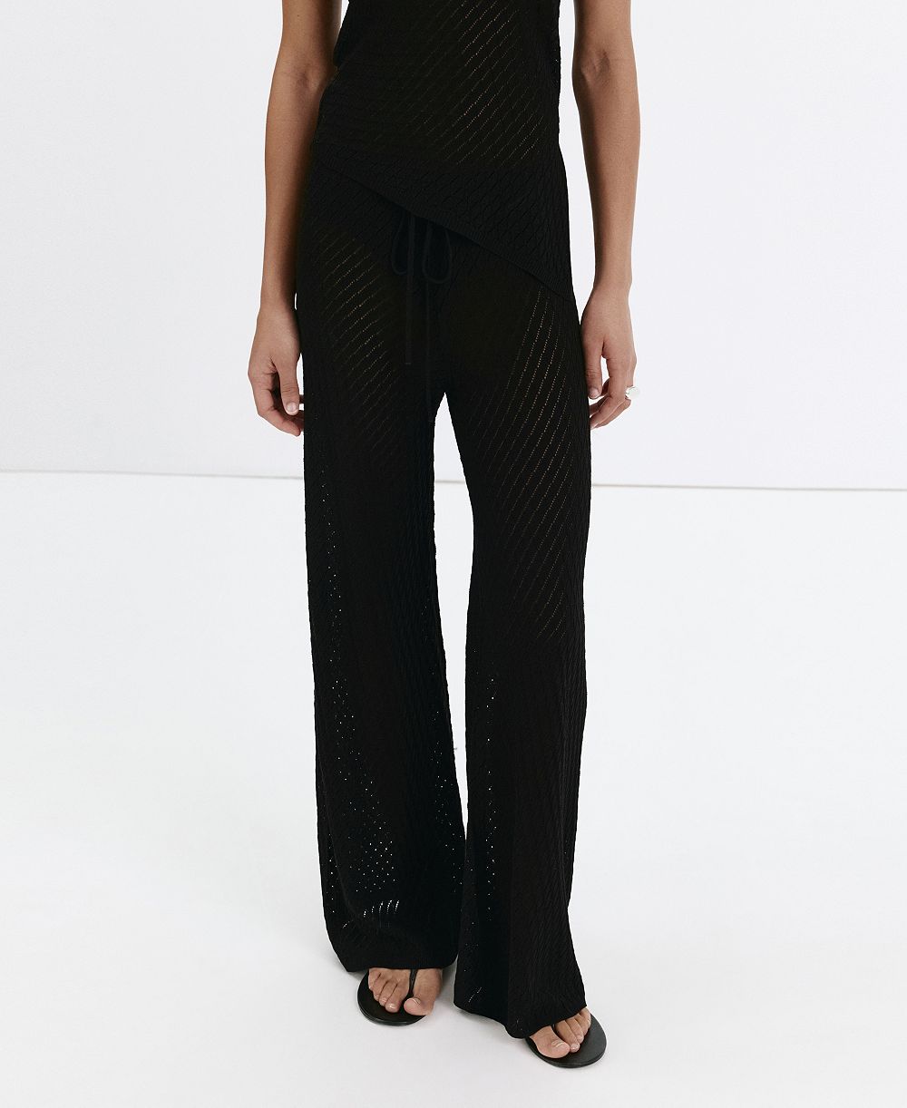 Mango Women's Pull-On Straight-Leg Lace-Accented Knit Pants