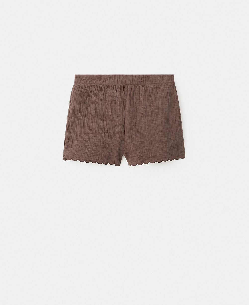 Mango Women's Scalloped Details Cotton Shorts