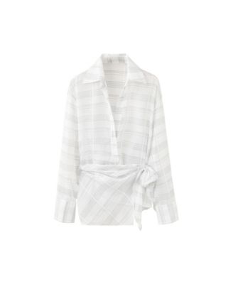 MANGO Women's Plaid Long-Sleeve Button Up Blouse