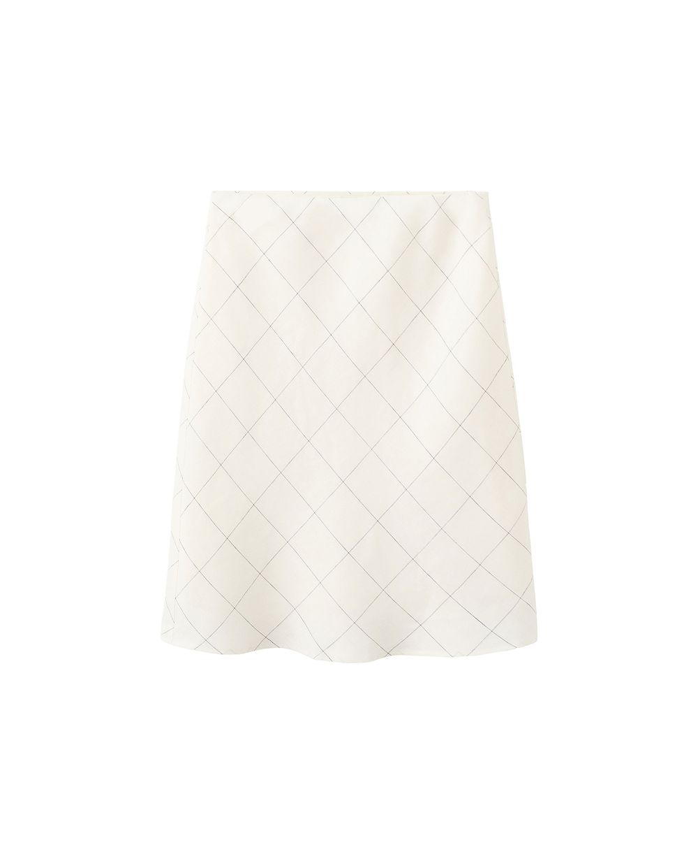MANGO Women's Checkered A-Line Linen Midi Skirt