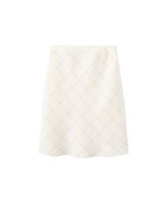 MANGO Women's Checkered A-Line Linen Midi Skirt