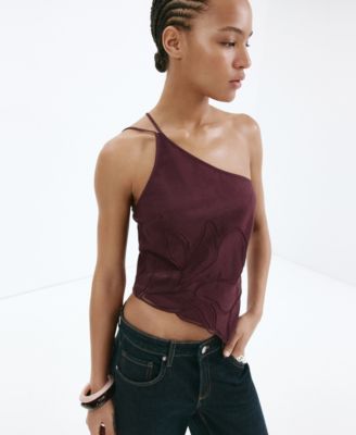 Женский топ Mango Asymmetrical Floral Embroidered