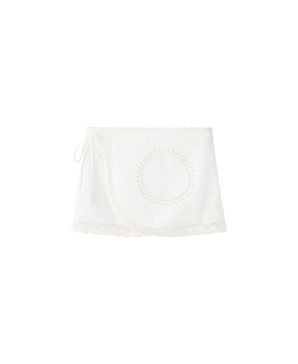 Mango Women's Openwork-Embroidery Mini Low-Waist Cotton Skirt