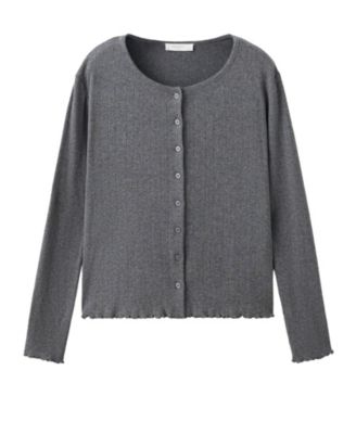 MANGO Women's Open-Knit Long-Sleeve Cotton Pajama Cardigan