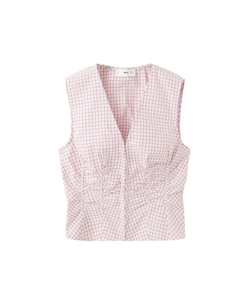 MANGO Women's Checkered V-Neck Sleeveless Blouse