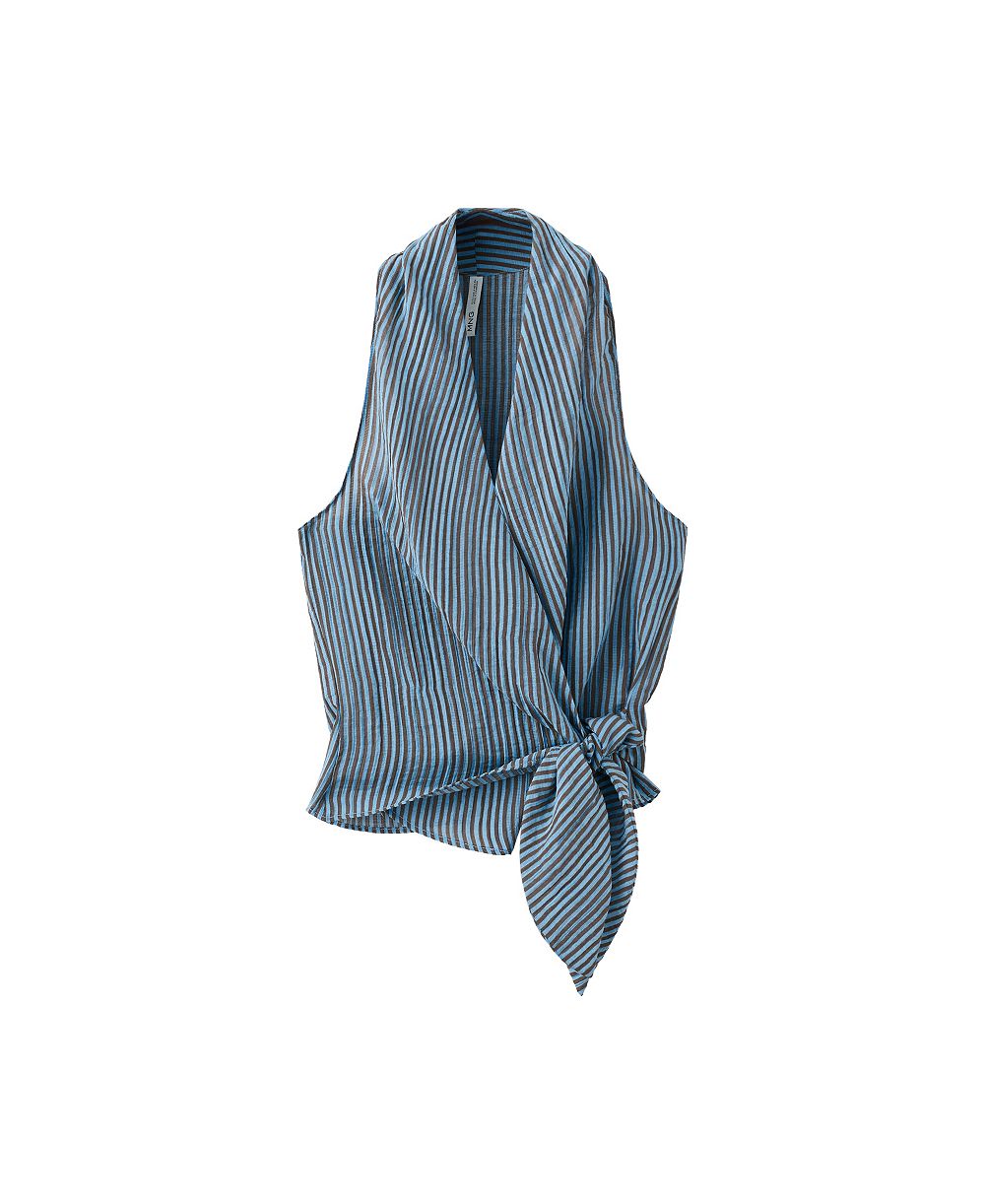 MANGO Women's Striped Wrap Blouse, V-Neck