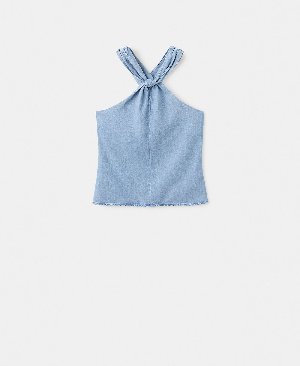 Mango Women's Crossed-Strap Denim Top