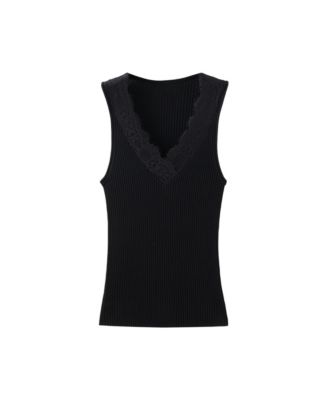 MANGO Women's Ribbed Lace Tank Top