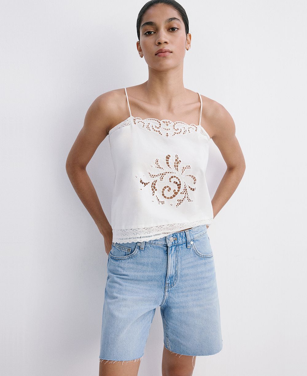 Женщины Mango Straight Low-Rise Denim Bermuda Shorts