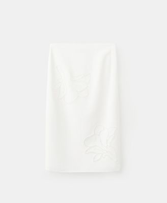Mango Women's Floral Embroidered Linen Skirt