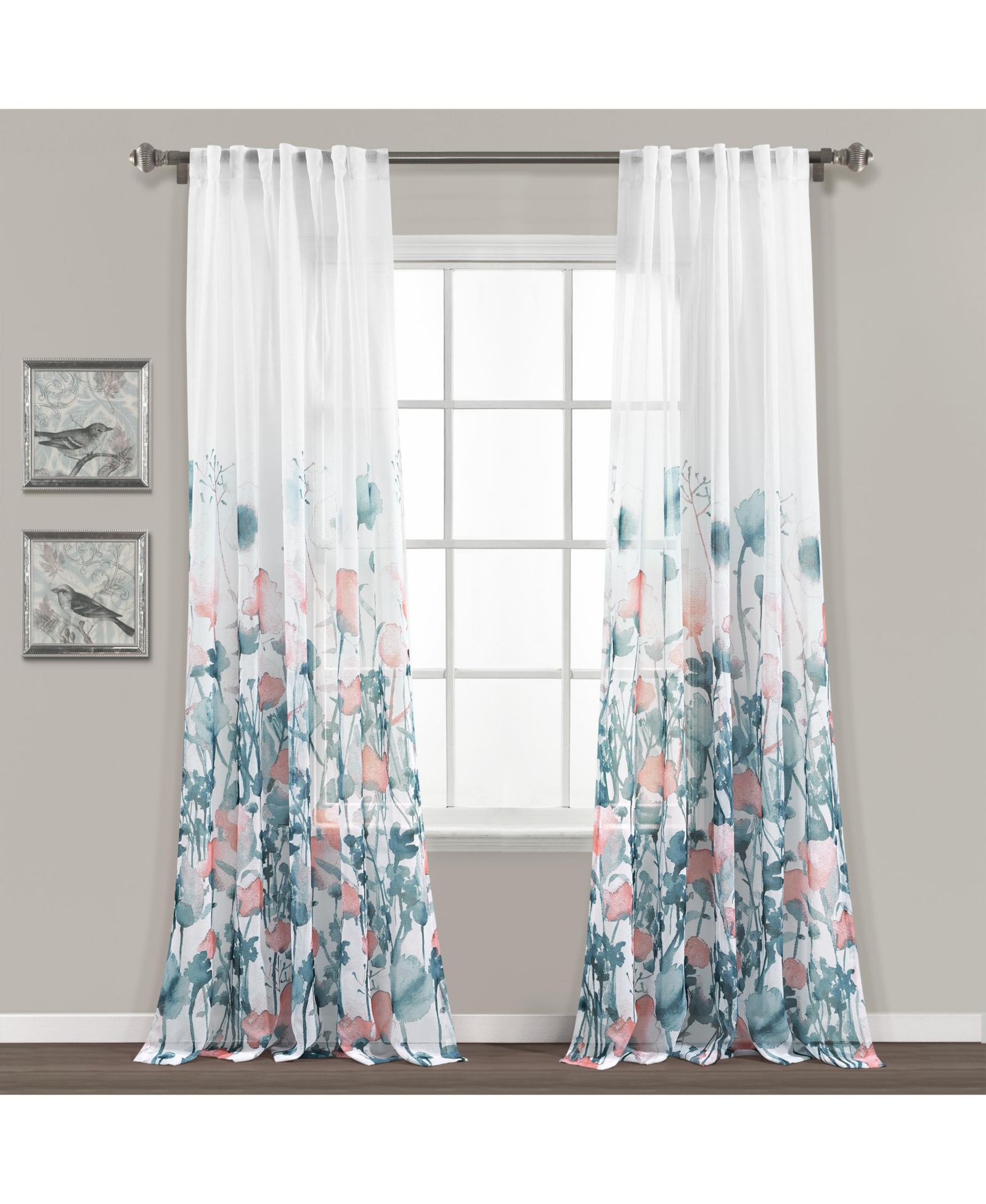 Lush Decor Zuri Flora Sheer Window Curtain Panels Pair - Sheer Curtains for Living Room - Floral Curtains For Bedroom