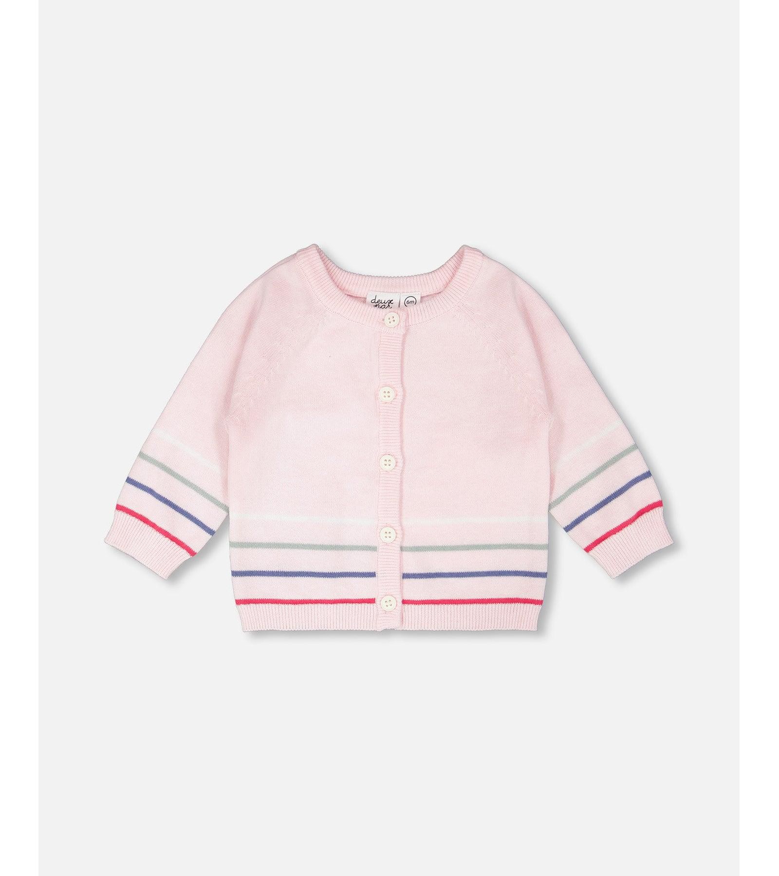 Deux par Deux Baby Girls Cotton Knit Striped Button Front Cardigan Light Pink