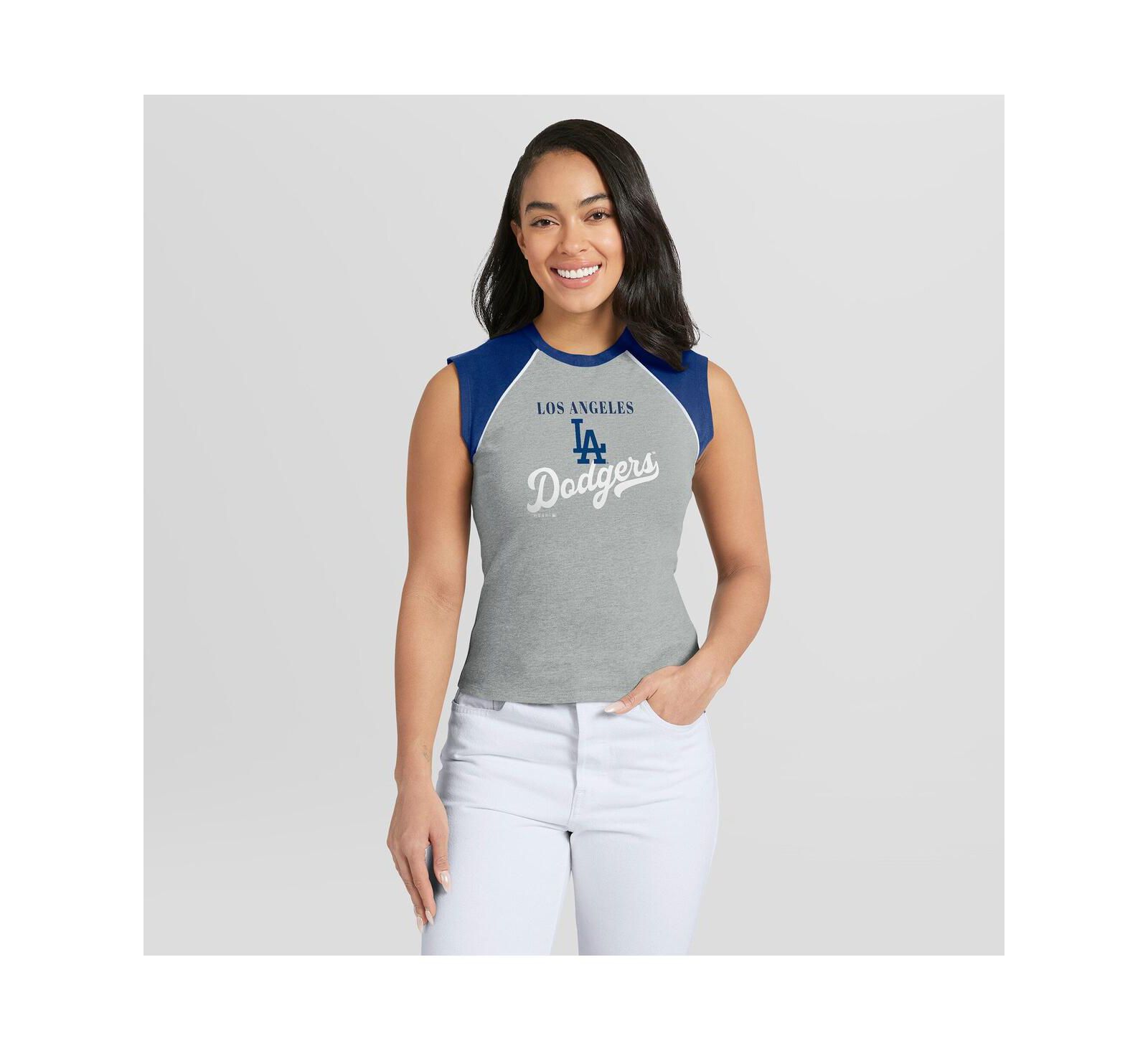 Женская укороченная майка WEAR by Erin Andrews Heather Gray Los Angeles Dodgers Raglan Tank Top