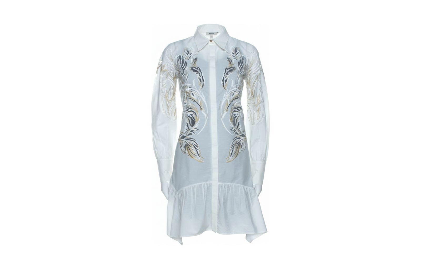Pre-Owned Roberto Cavalli Women's White Brasso Feather Print Cotton Shirt Dress
