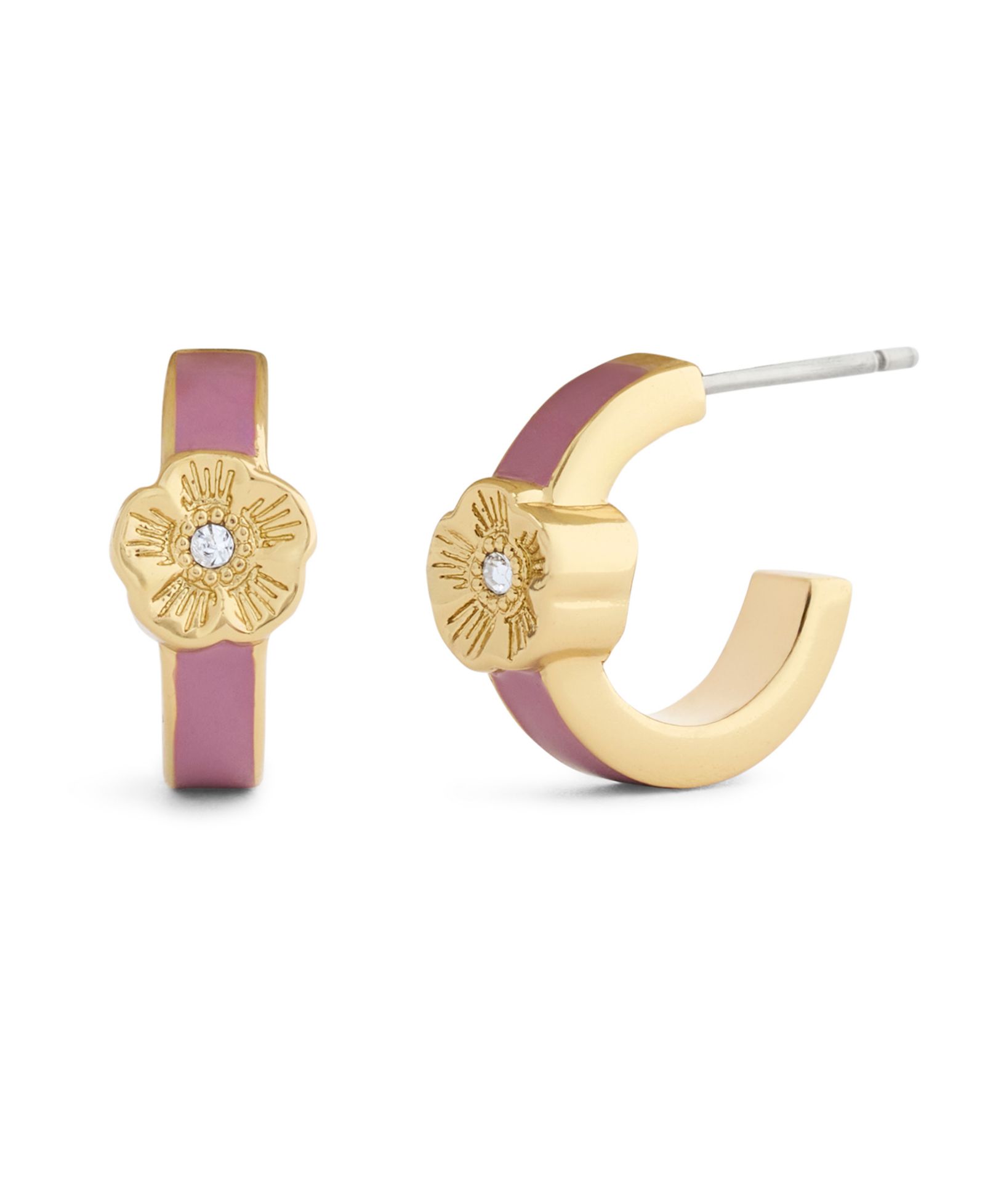 COACH розовые серьги-кольца Signature Tea Rose Enamel Huggie