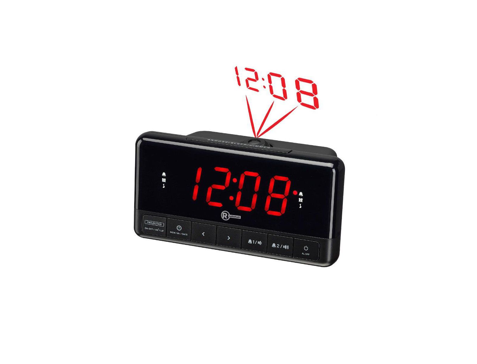 Radioshack Projection Clock Radio - FM Radio, USB Charging Port, 1.2" Red LED Display with Dimmer, Dual Alarm & Snooze, 180degree(s) Image Rotation 6301862