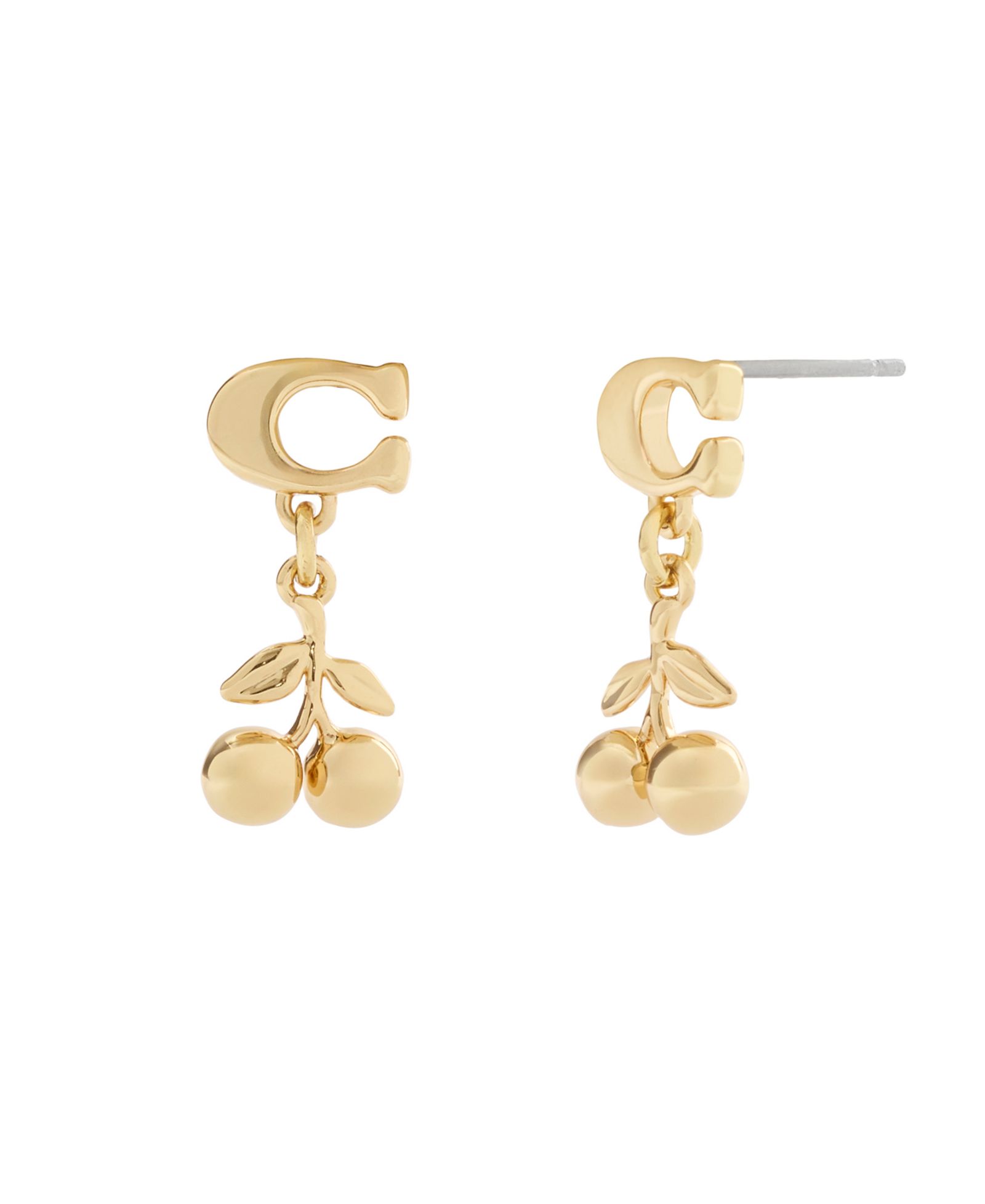 Серьги Coach Gold Signature C Cherry Drop