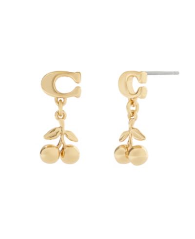 Серьги Coach Gold Signature C Cherry Drop
