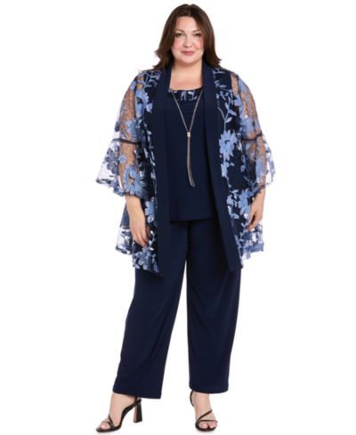 R & M Richards Plus Size Round Neck Top, Jacket & Pants, 3-Piece Set
