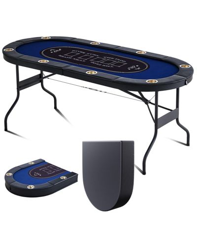 SUGIFT 8-Player Foldable Poker Table 72" Oval with Cup Holders and Padding