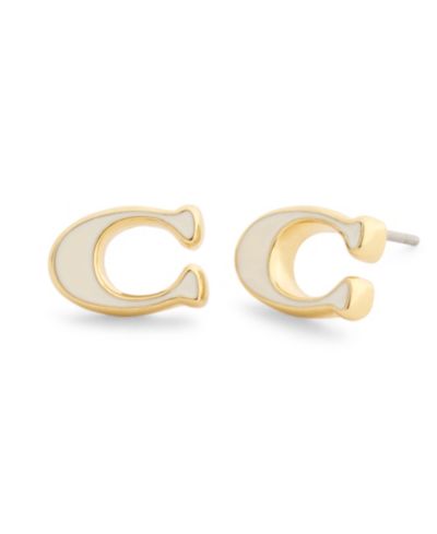 COACH Черные эмалевые серьги-гвоздики с логотипом Signature C