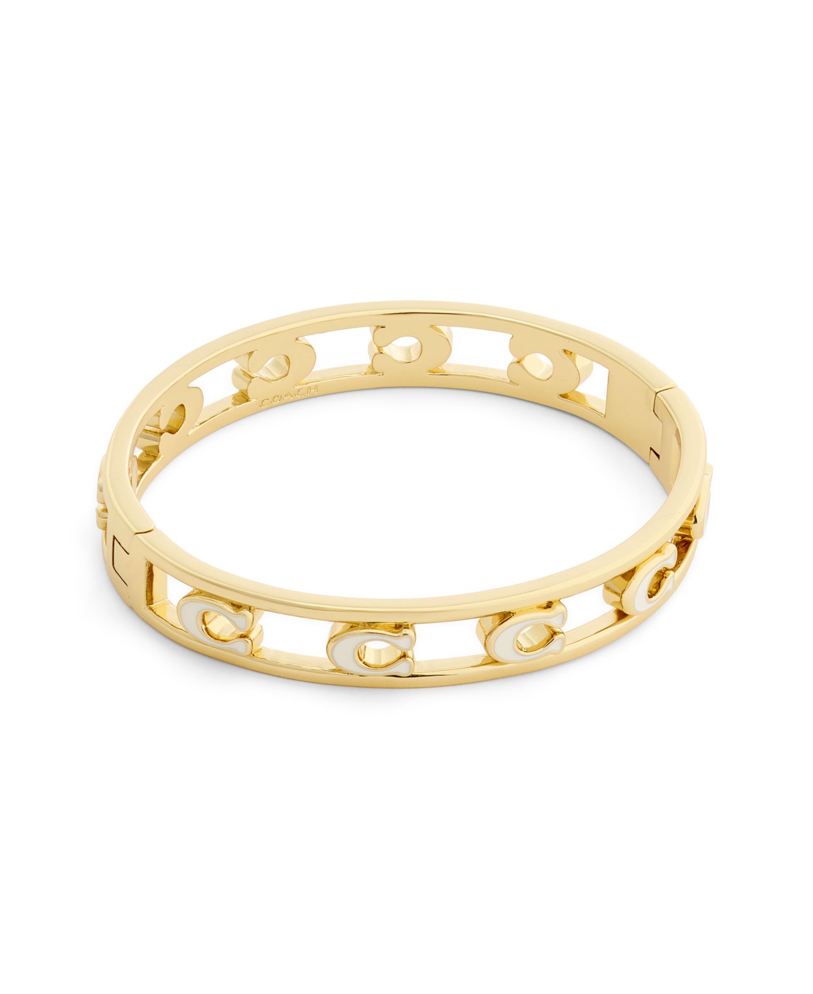 COACH Black Signature C Enamel Openwork Bangle Bracelet