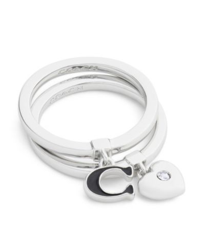COACH Faux Stone Signature C Rexy Charm Duo Ring Set