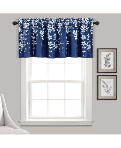 Lush Decor Weeping Flower Room Darkening Valance Curtain Header Navy, цветочные занавески для кухни