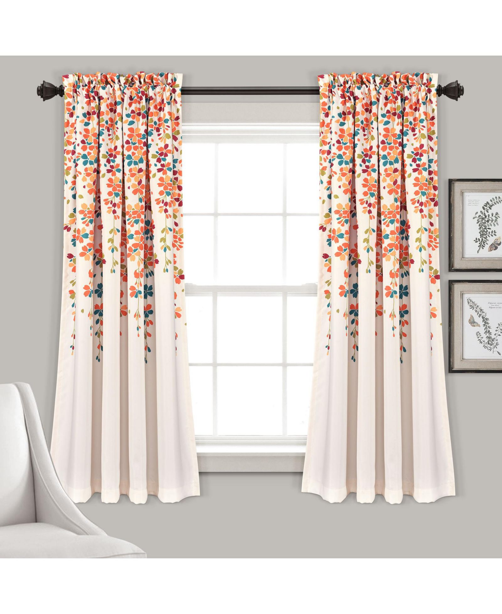 Lush Decor Weeping Flower Room Darkening Window Curtain Panels Pair Turquoise & Tangerine - Floral Curtains for Bedroom