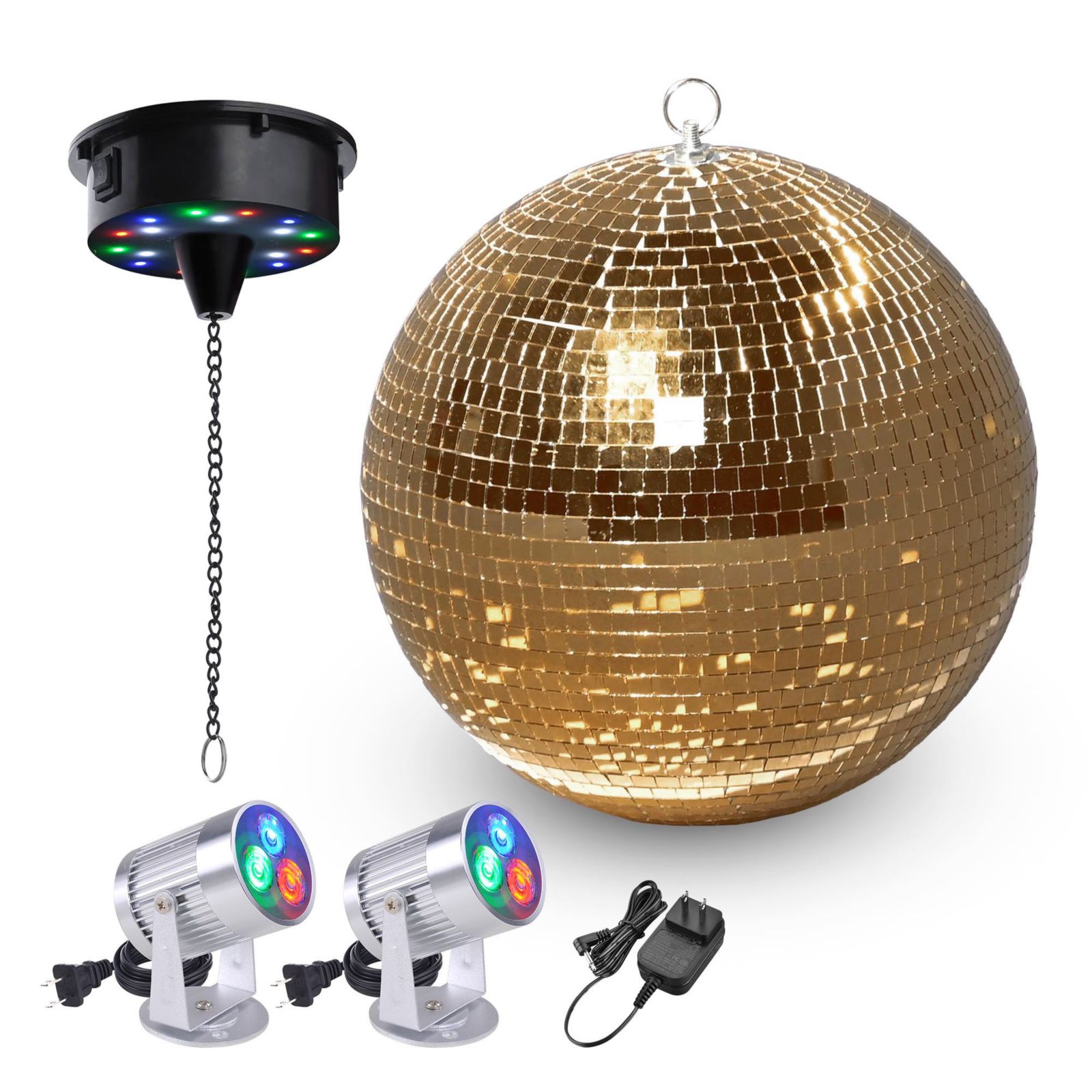 Yescom 12" Party Mirror Ball w/ 2 RGB Spotlights Rotating Motor Dance Club Event