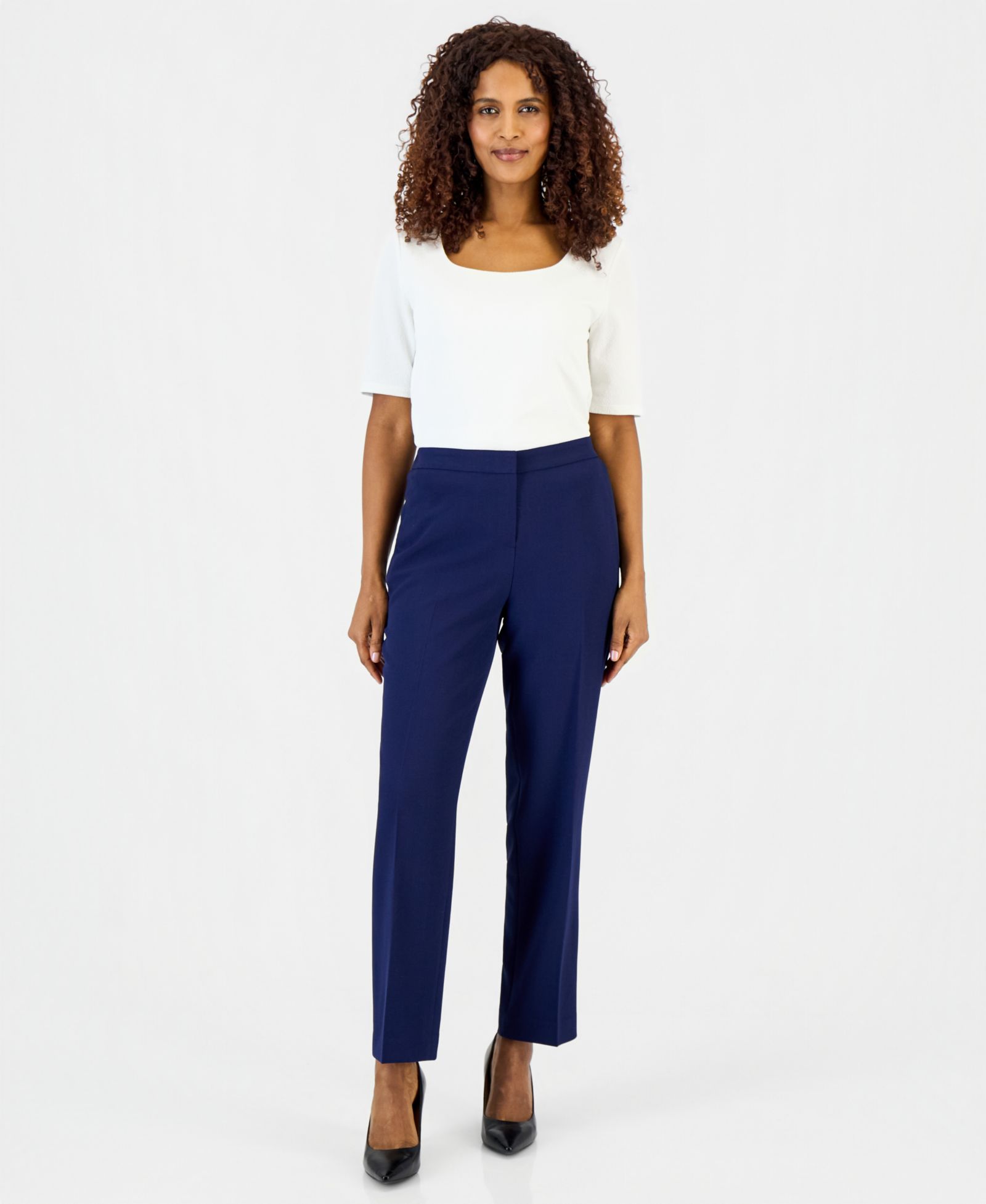 Kasper Women's Lily Stretch Crepe Straight Ankle Pull-On Pant