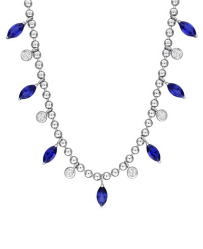 Macy's Lab Grown Blue Sapphire (4-7/8 ct. t.w.) and Lab Grown White Sapphire (7/8 ct. t.w.) Necklace in Sterling Silver