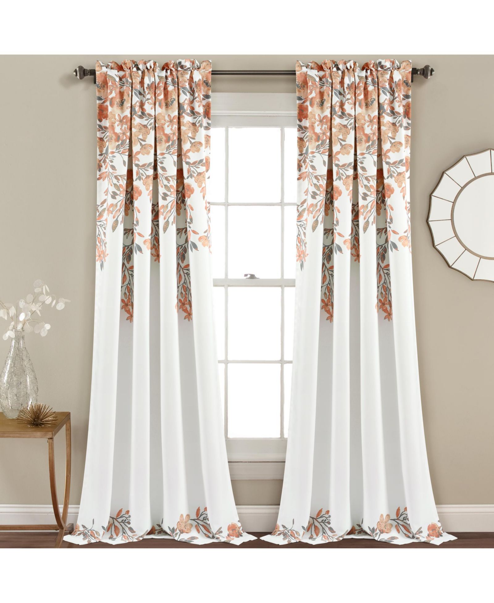 Lush Decor Tanisha Light Filtering Window Curtain Panels Pair 52"W x 84"L Blush & Gray - Floral Curtains for Bedroom - Drapes