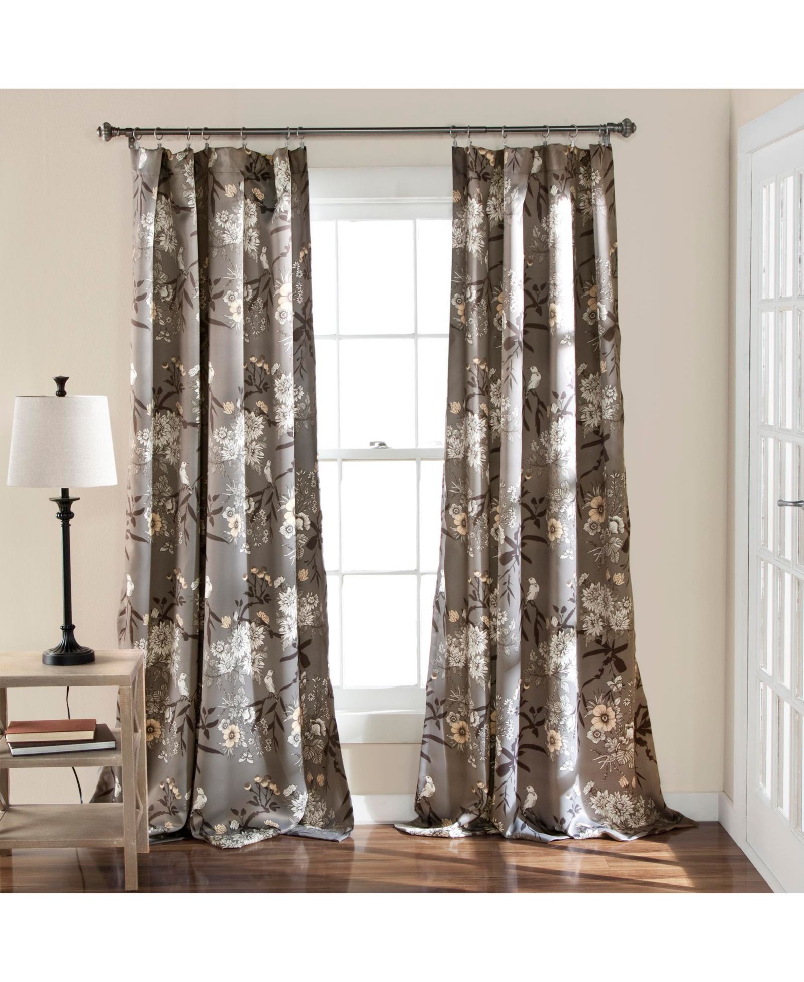Lush Decor Botanical Garden Light Filtering Window Curtain Panels Pair 52"W x 108"L Gray - Floral Curtains for Living Room - Farmhouse Curtains