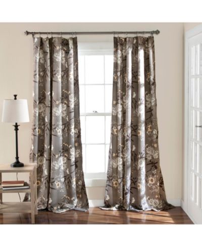 Lush Decor Botanical Garden Light Filtering Window Curtain Panels Pair 52"W x 108"L Gray - Floral Curtains for Living Room - Farmhouse Curtains