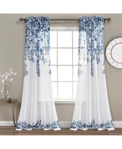 Lush Decor шторы Tanisha полупрозрачные 38"W x 84"L, флористический узор, синий и белый