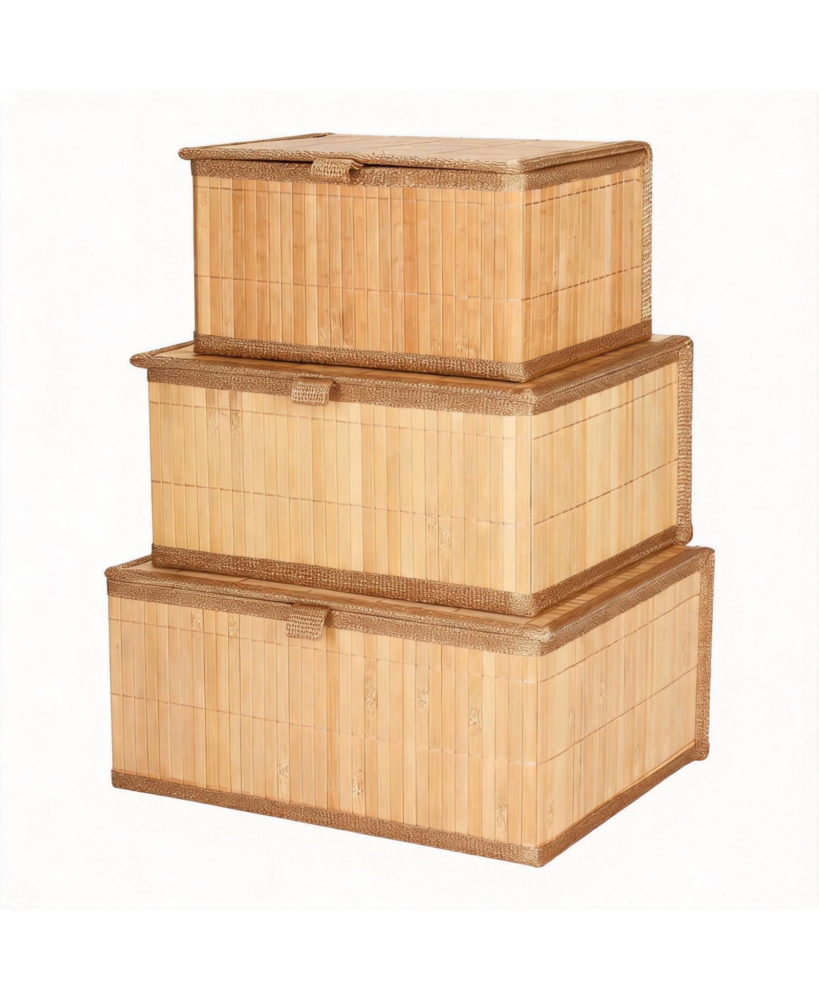 YIGII Bamboo Decorative Storage Bins Set of 3 - Stackable, Nesting, Multi-Purpose