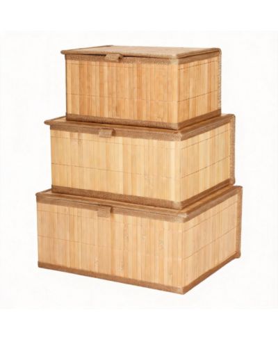 YIGII Bamboo Decorative Storage Bins Set of 3 - Stackable, Nesting, Multi-Purpose