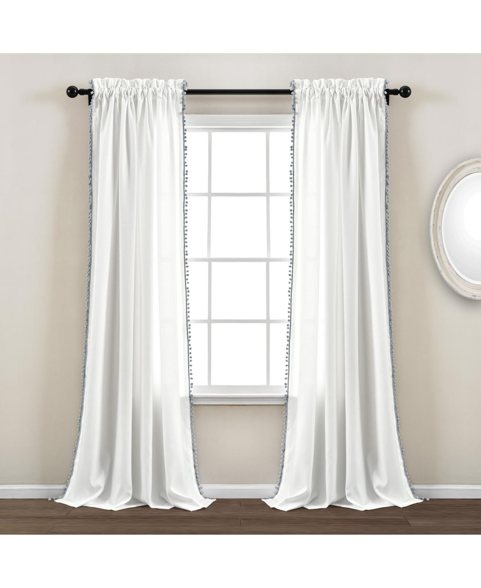 Lush Decor Pom Light Filtering Window Curtain Panel Single 50"W x 84"L +2" Curtains for Bedroom - Nursery Decor - Kids Curtains