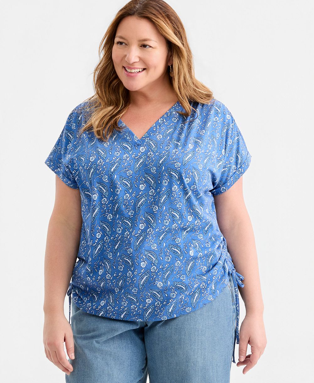 Женский топ Style & Co Plus Size Printed Ruched-Tie V-Neck