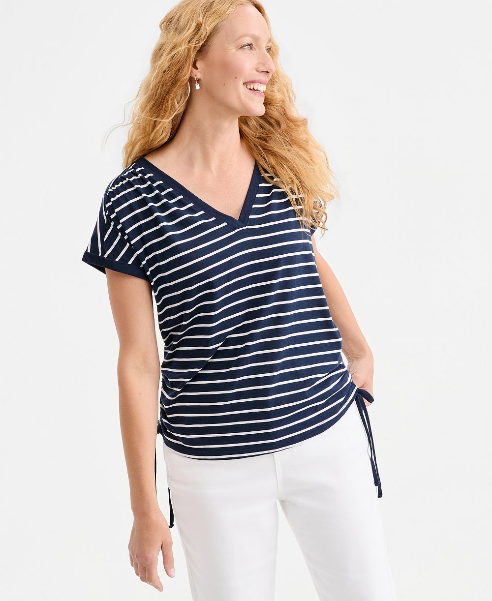 Женский топ Style & Co Printed Ruched Tie-Hem V-Neck